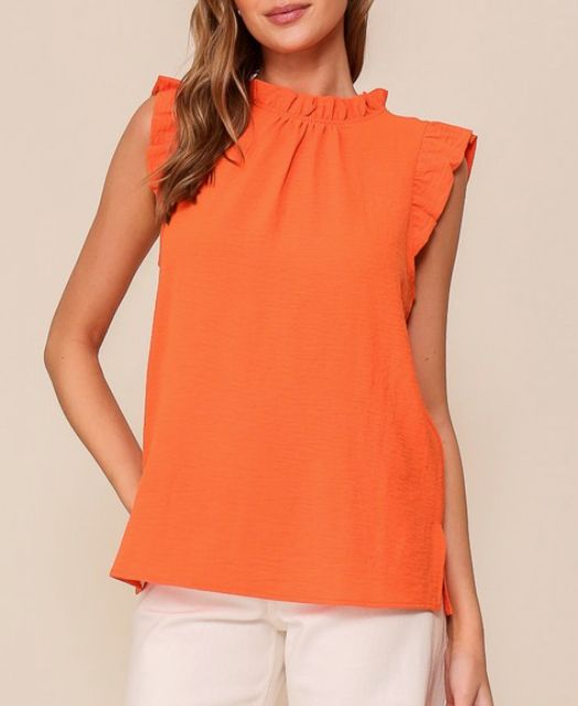 Orange High Neck Ruffle Blouse
