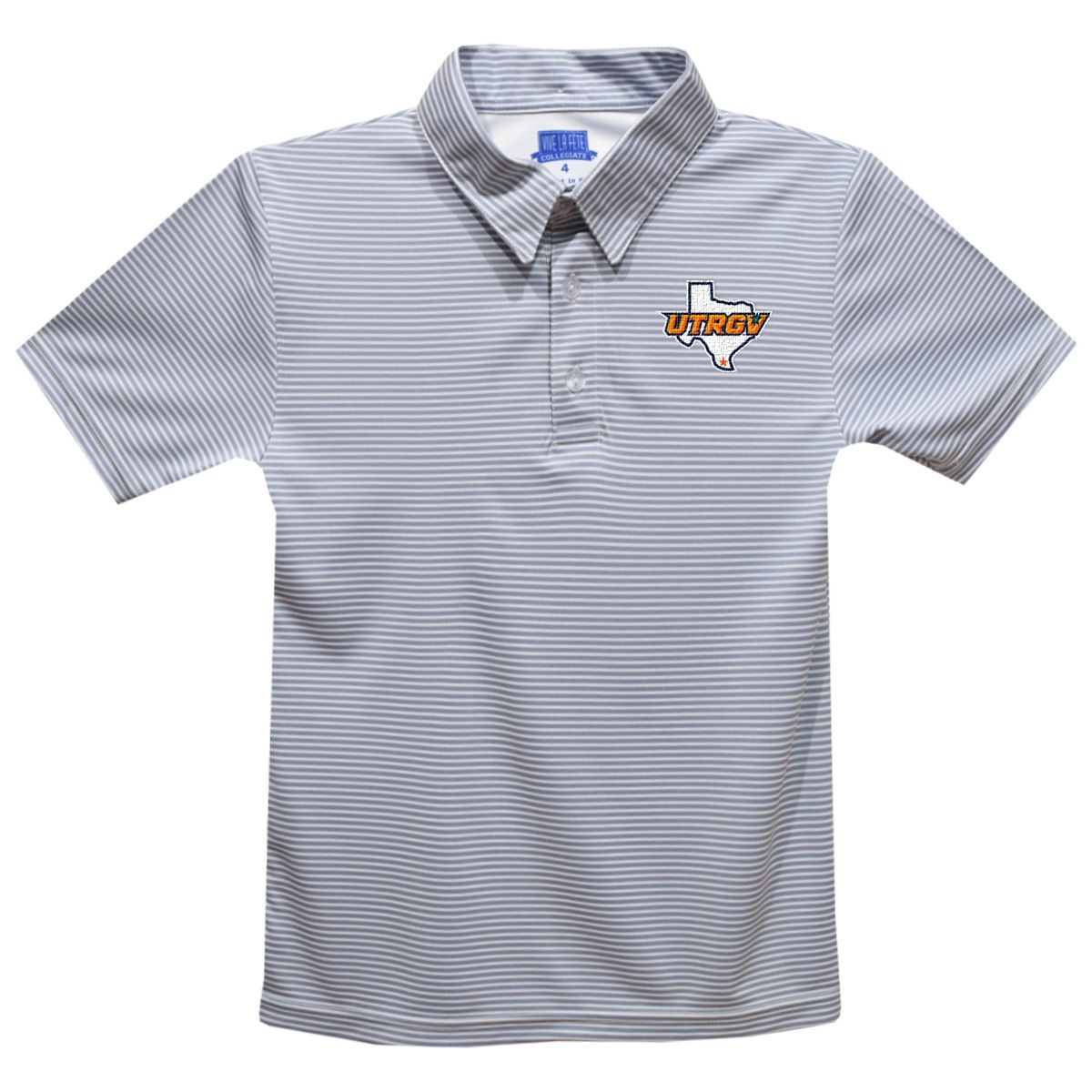 UTRGV/TX Striped Polo - Steel Grey