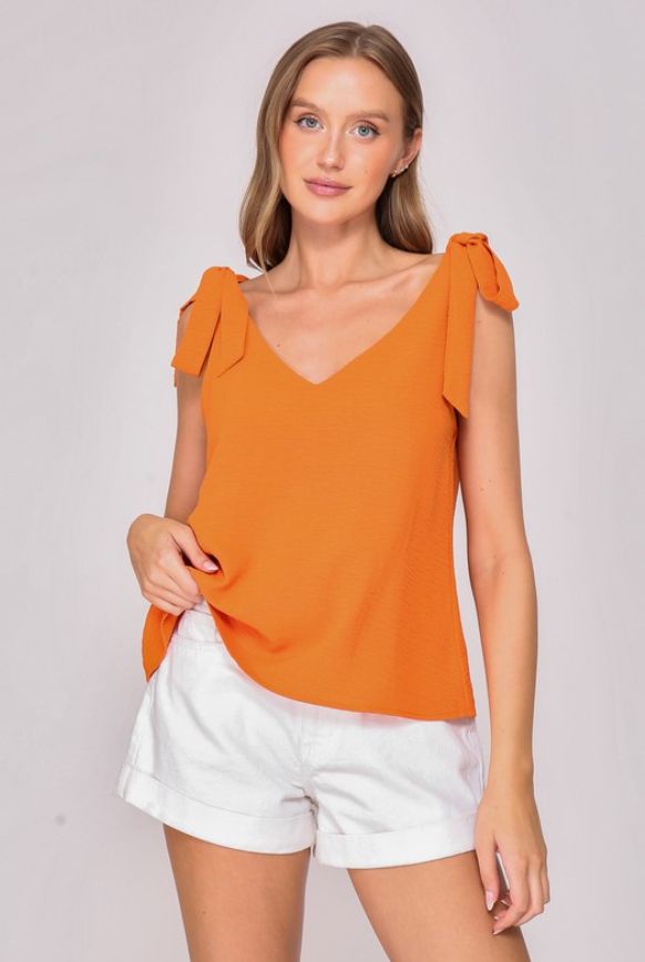 Self Tie Strap Airflow Cami Top - Orange