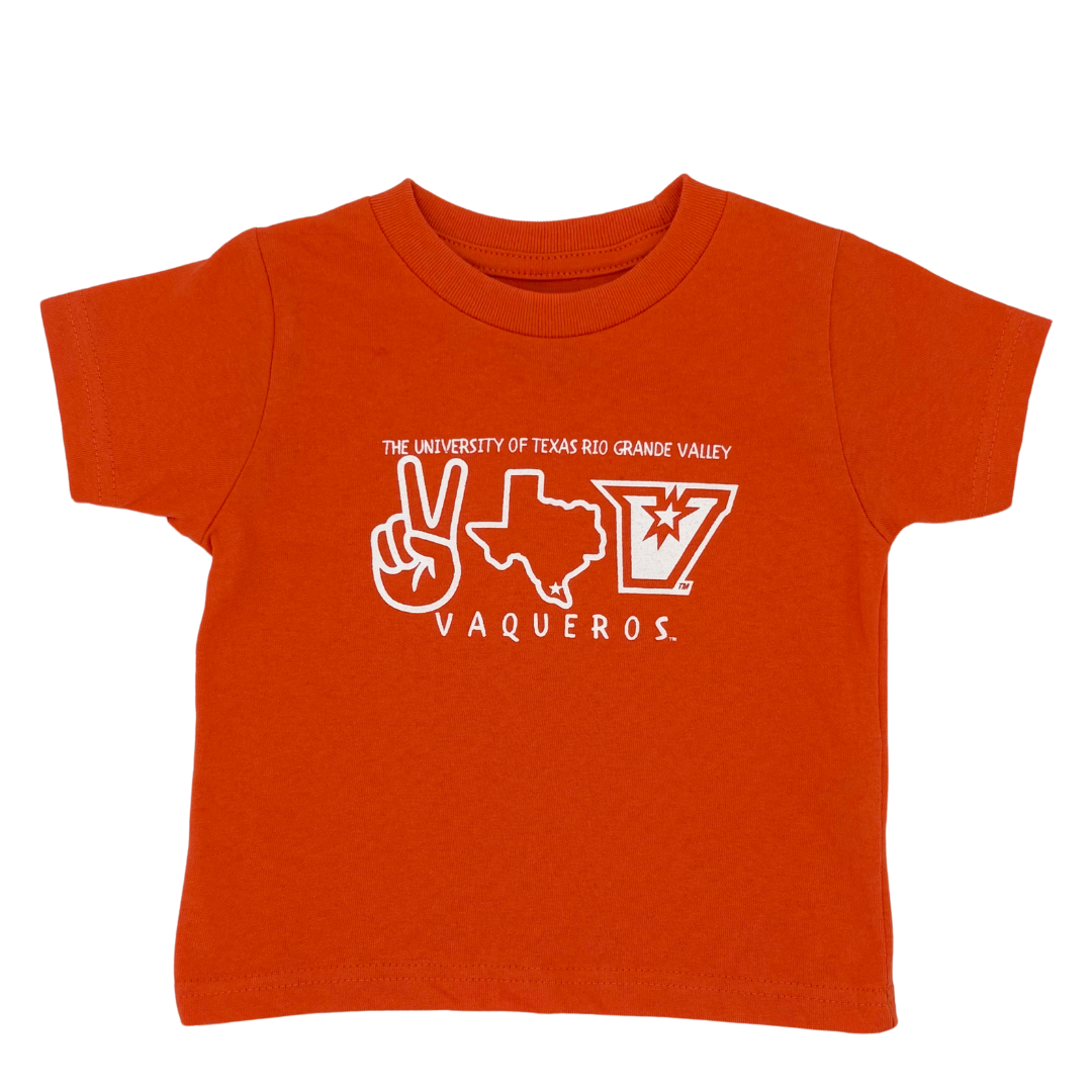 YOUTH V&#39;S Up, TX, Vaqueros Tee-Orange