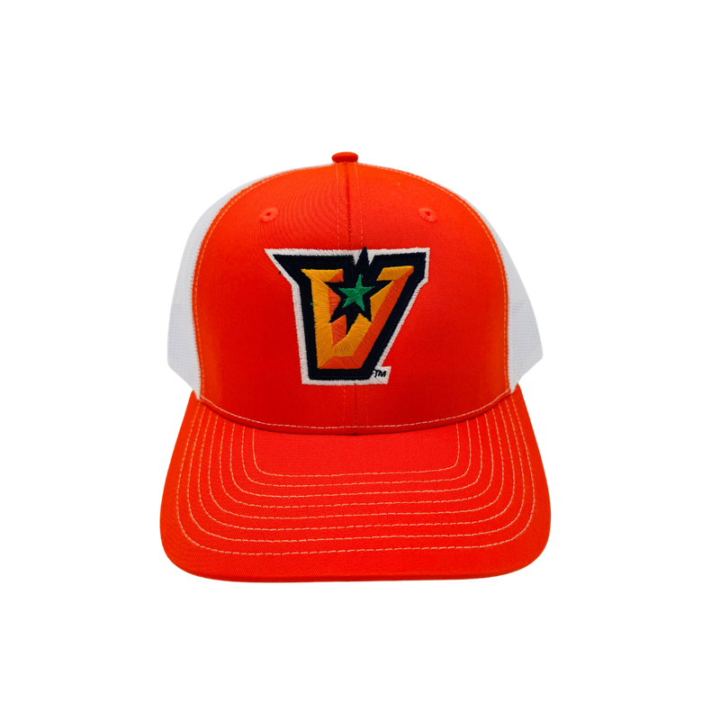 Full Color V Embroidered Trucker Cap - Orange/White