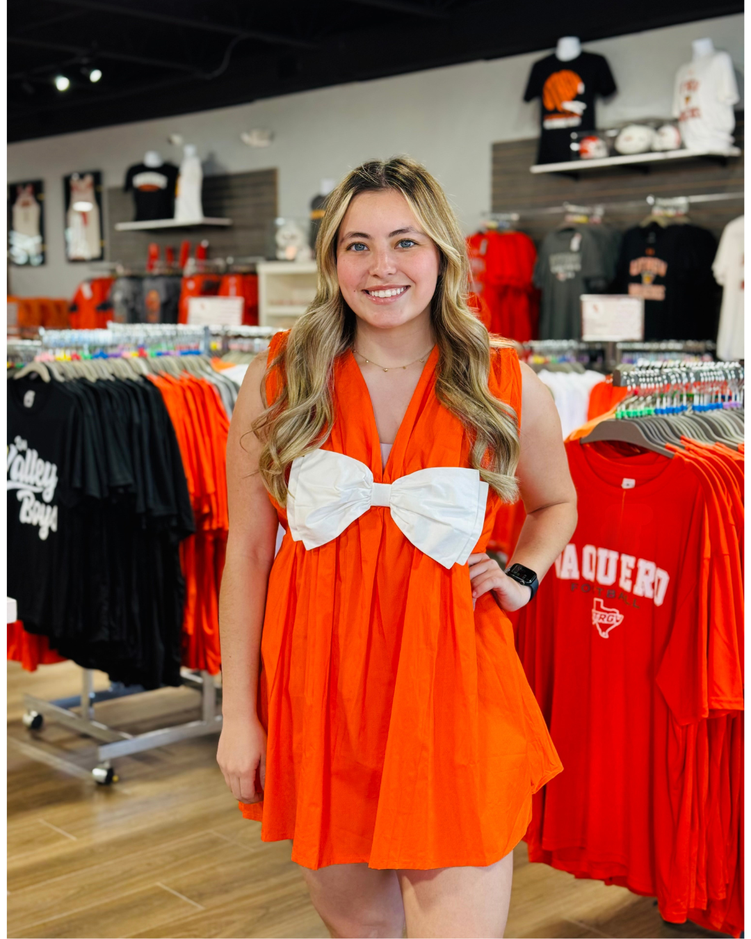 Colorblocked BOW Poplin Romper Dress - Orange