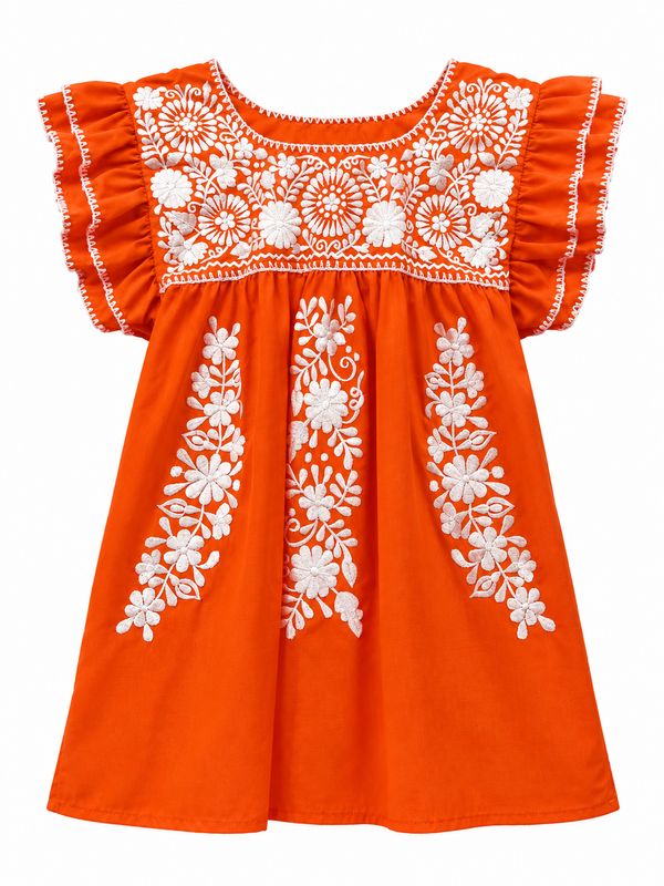 Orange Tehuacan Blouse w/ Rokoko Embroidery