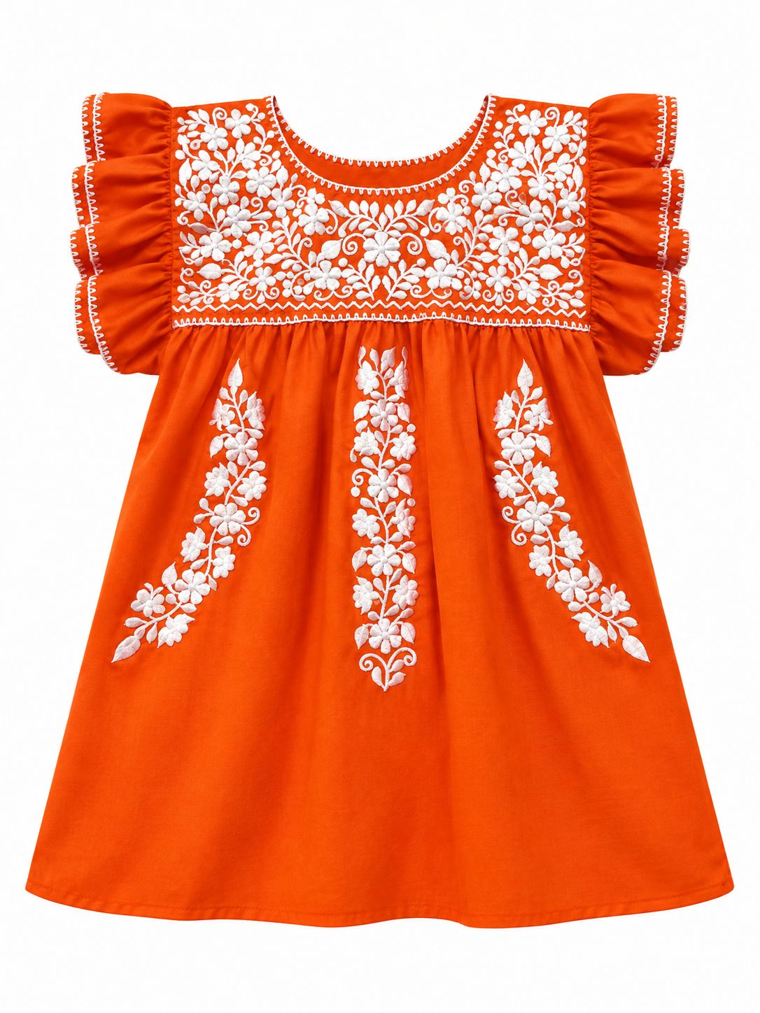 Orange Tehuacan Blouse w/ FlorChica Embroidery