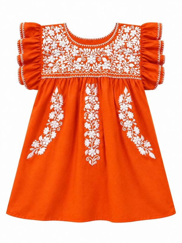Orange Tehuacan Blouse w/ FlorChica Embroidery