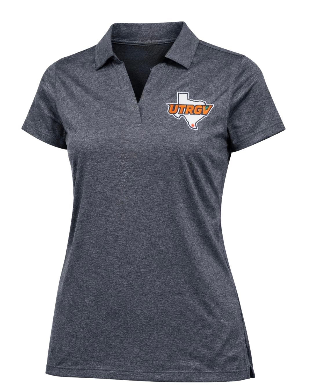 Ladies UTRGV/TX V-Neck Polo - Charcoal Grey