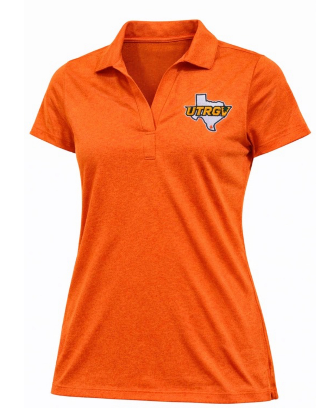 Ladies UTRGV/TX V-Neck Polo - Heather Orange