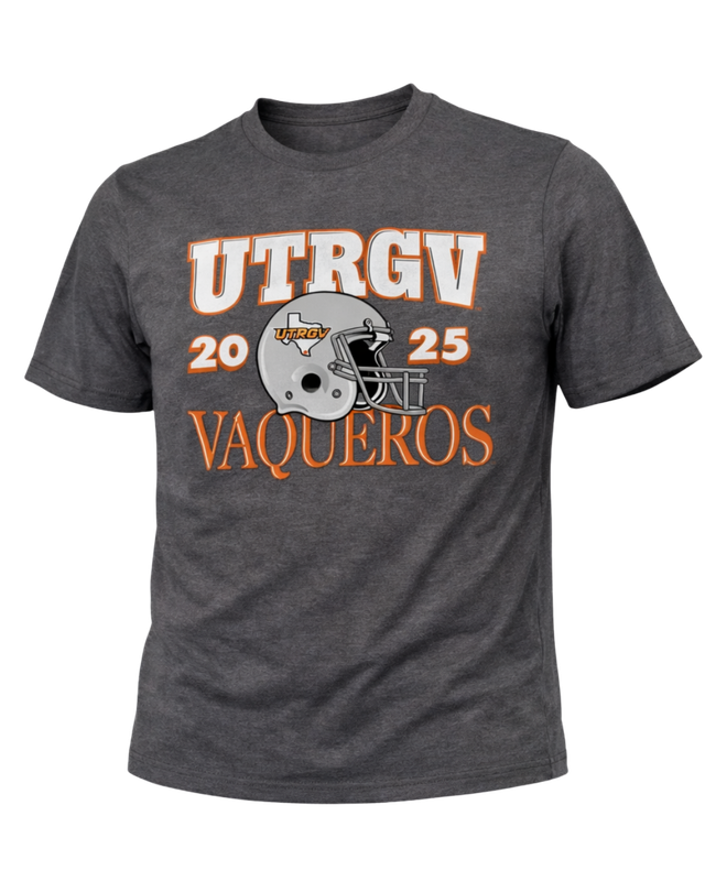 UTRGV Vaqueros 2025 Helmet T-Shirt- Dark Heather Grey