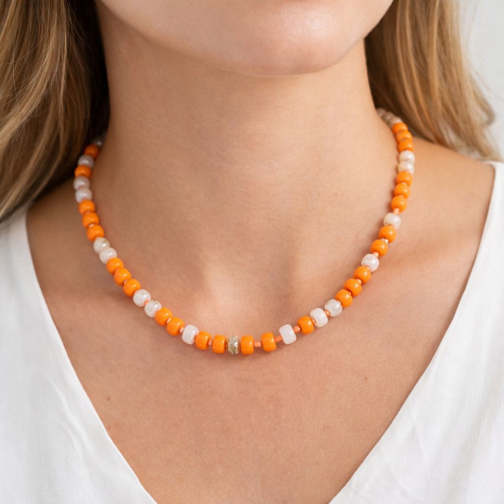 Orange/White Stone Necklace