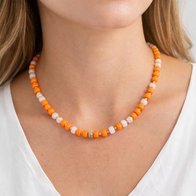 Orange/White Stone Necklace