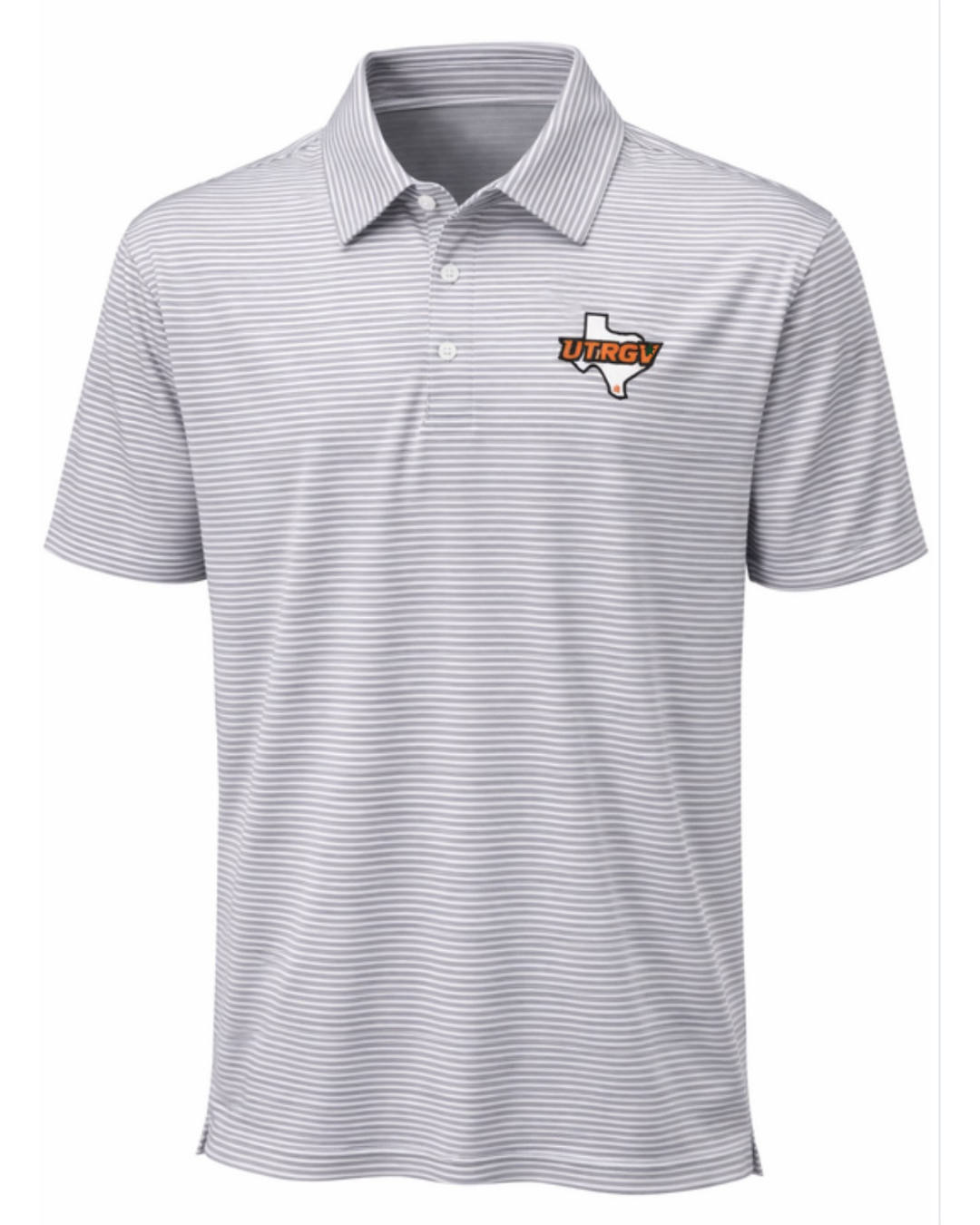 UTRGV/TX Striped Polo - Steel Grey