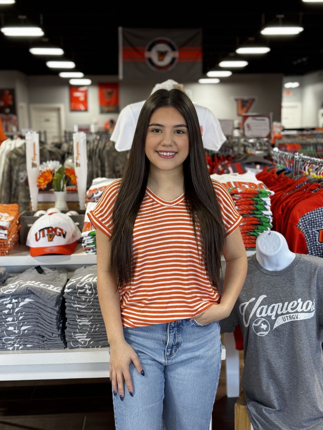 Orange Rib Striped Jersey Top