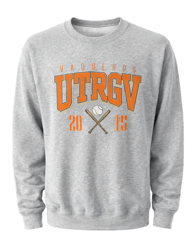 Vaqueros UTRGV Baseball Crewneck Sweater - Grey