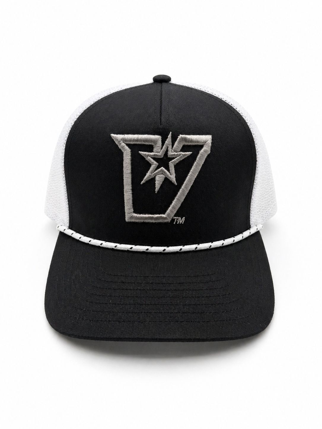Grey Embroidered "V" Rope Trucker Cap