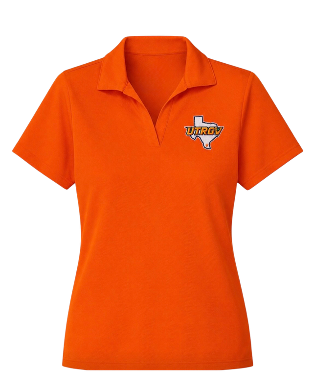 Ladies UTRGV/TX Vaqueros V Neck Polo - Orange