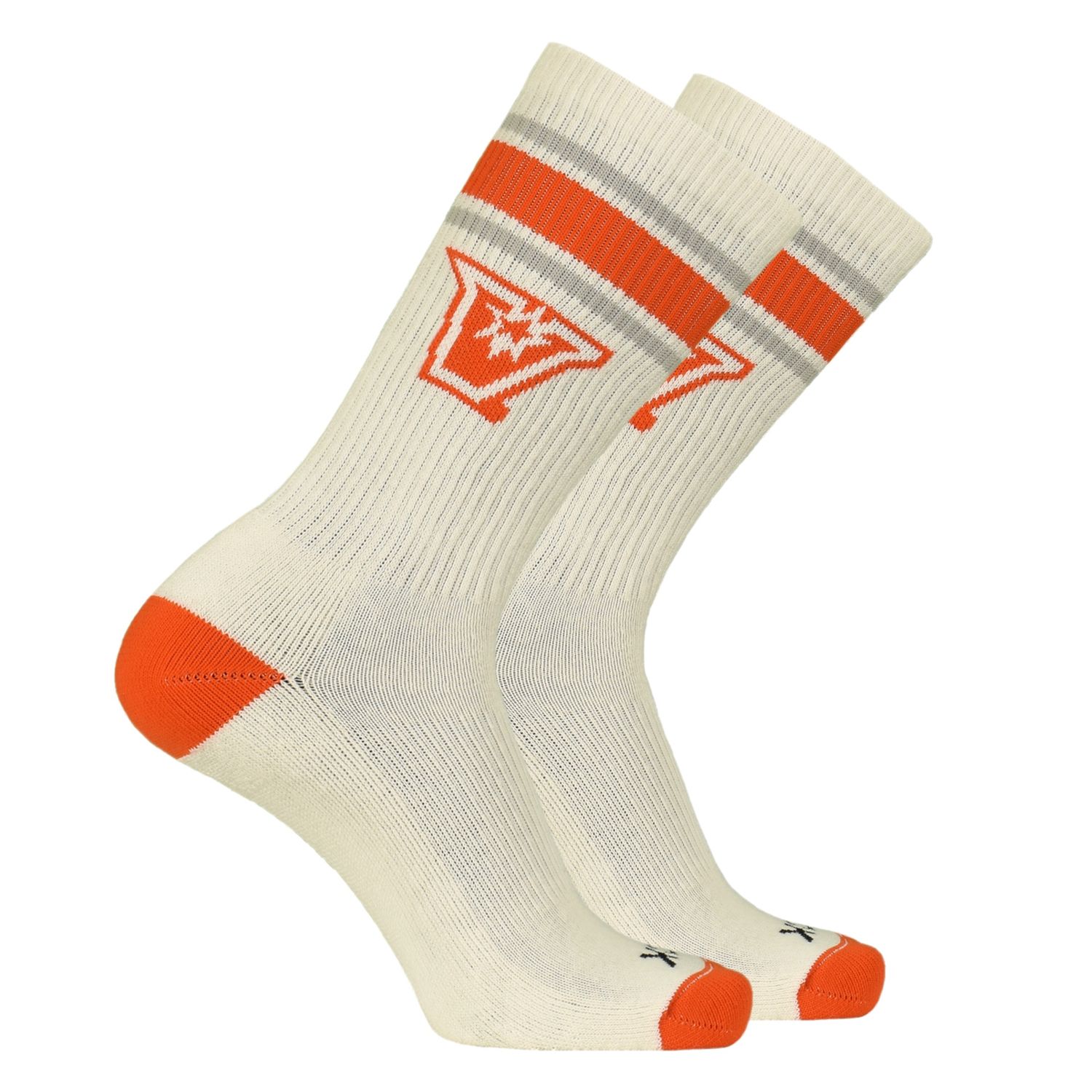 "V" Grey/ Orange Striped Vintage Crew Sock