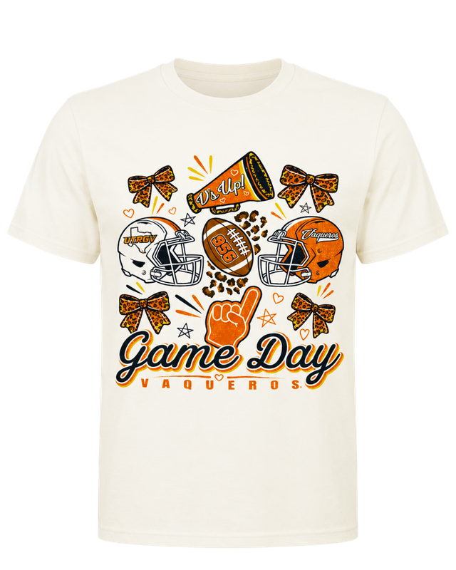 Ladies Game Day Bow Grid T-Shirt - Natural