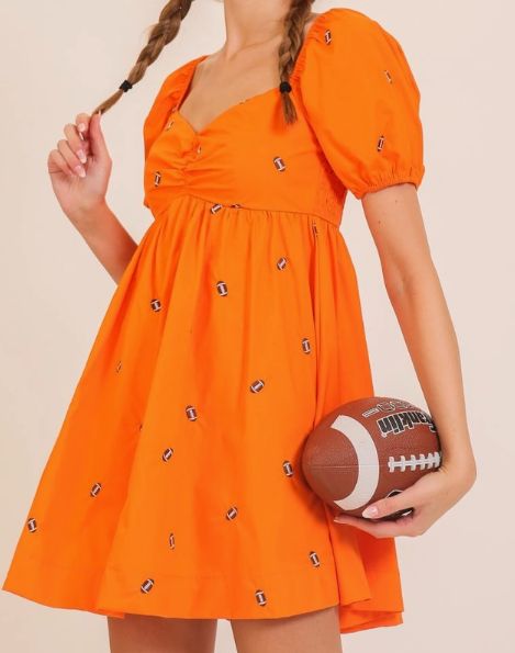 Game Day Puff Sleeve Babydoll Football Dress