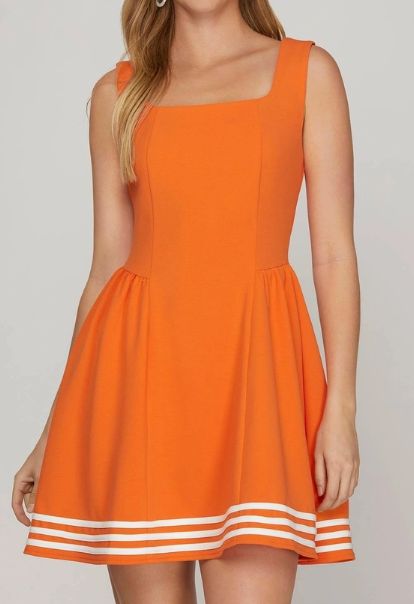 Orange Game Day Square Neck Heavy Knit Mini Dress