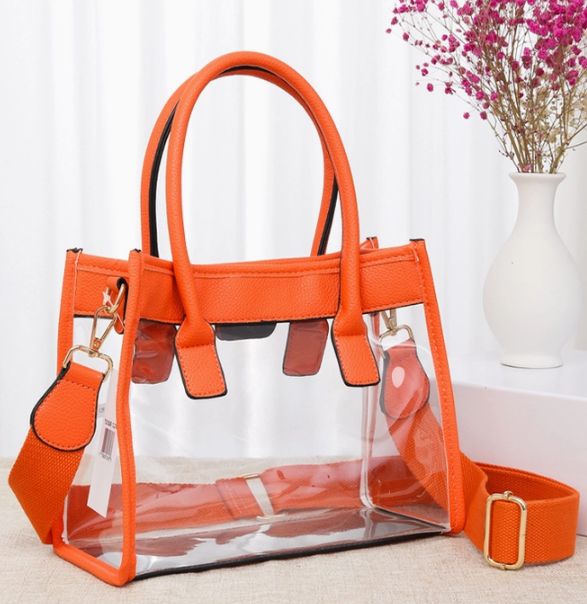 ORANGE Trim Clear Hand Bag
