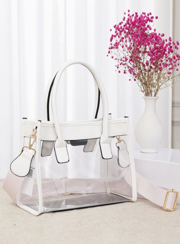 WHITE Trim Clear Hand Bag