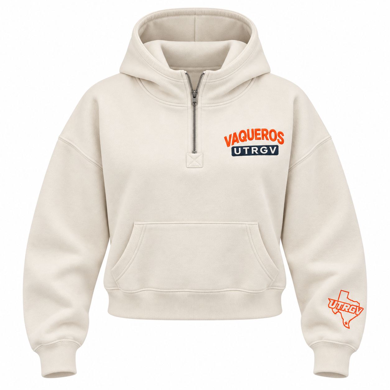Ladies UTRGV Vaqueros Once Abundant 1/4 Zip Hoodie - Capuccino
