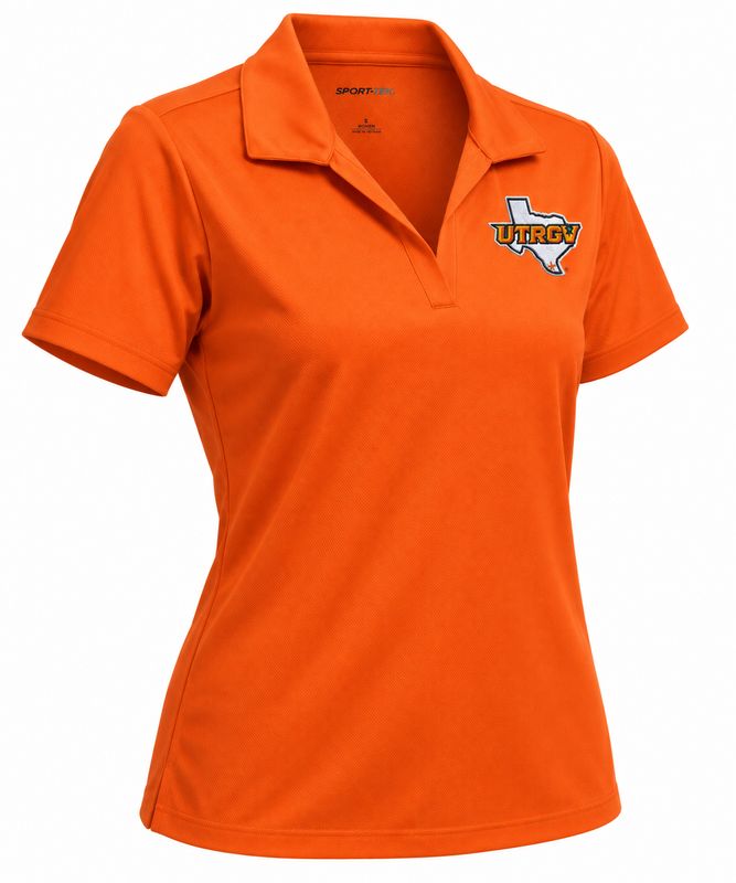 Ladies UTRGV/TX V-Neck Polo- Orange