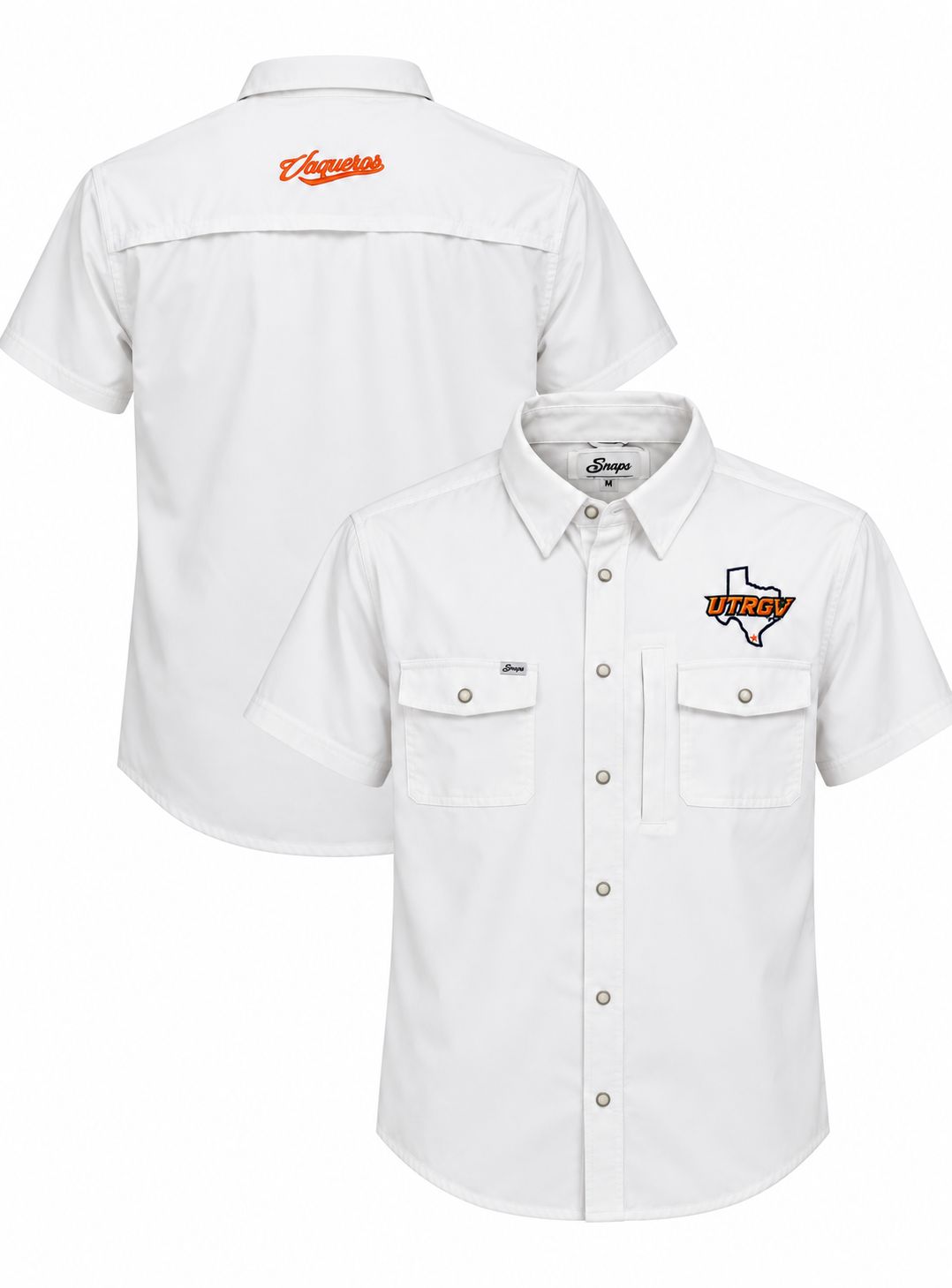 UTRGV Tailgater Pearl Snap Button Short Sleeve - White