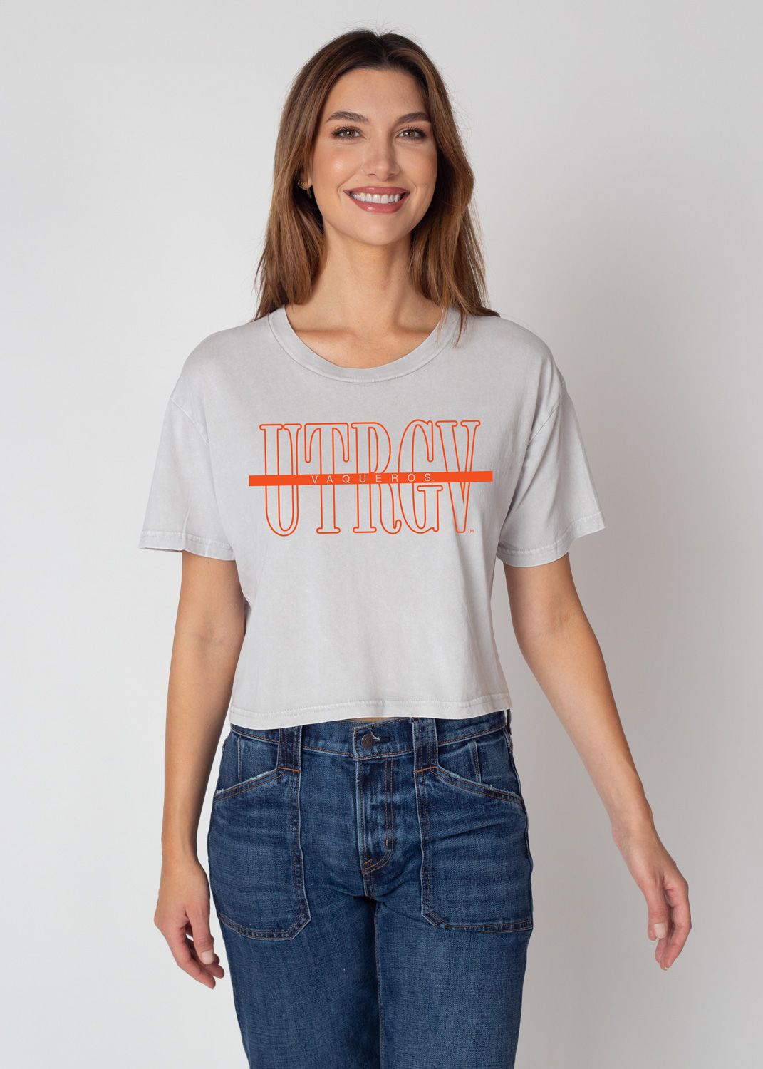 UTRGV Strikethrough Short 'N Sweet Tee - Light Grey