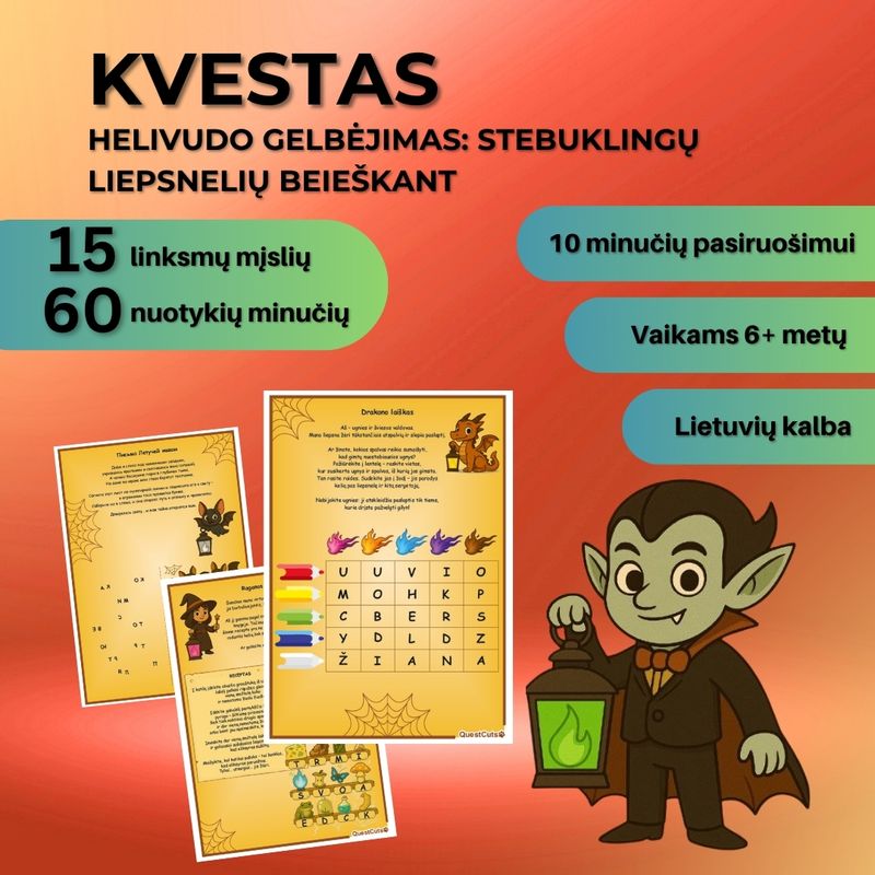 HELIVUDO GELBĖJIMAS: STEBUKLINGŲ LIEPSNELIŲ BEIEŠKANT, lietuvių kalba, 6+ metų vaikams (PDF failas)