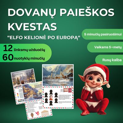 Dovanų paieškos kvestas „Elfo kelionė po Europą“, rusų kalba (PDF failas)