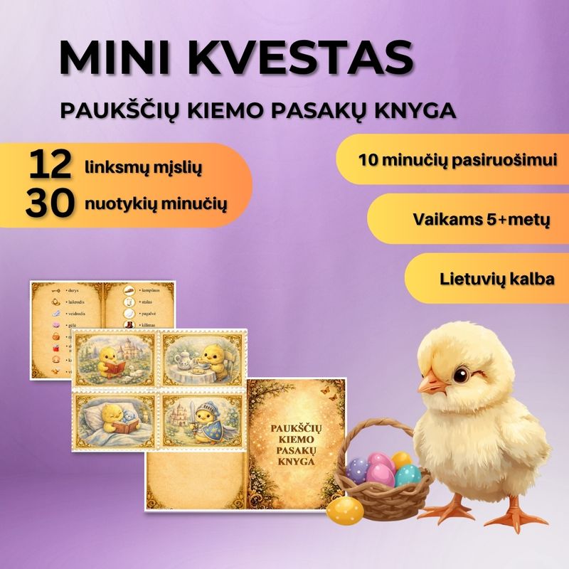 Mini kvestas „Paukščių kiemo pasakų knyga“, lietuvių kalba (PDF failas)
