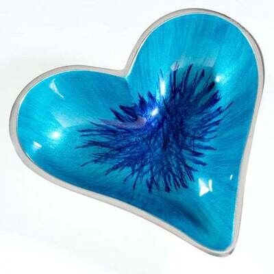 Aqua Brushed Heart Dish (with pattern)