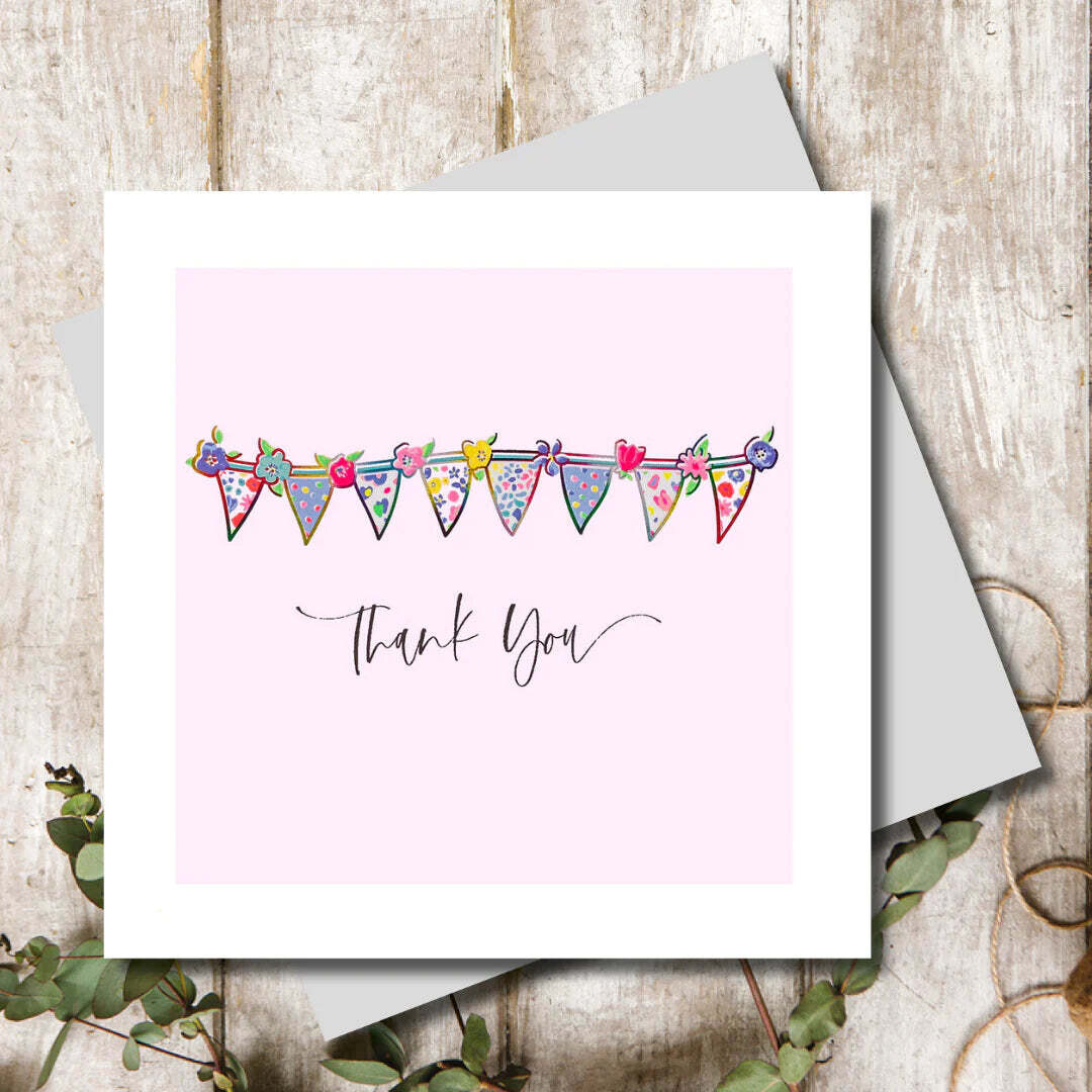 Thank You Pink Bunting - Greeting Card