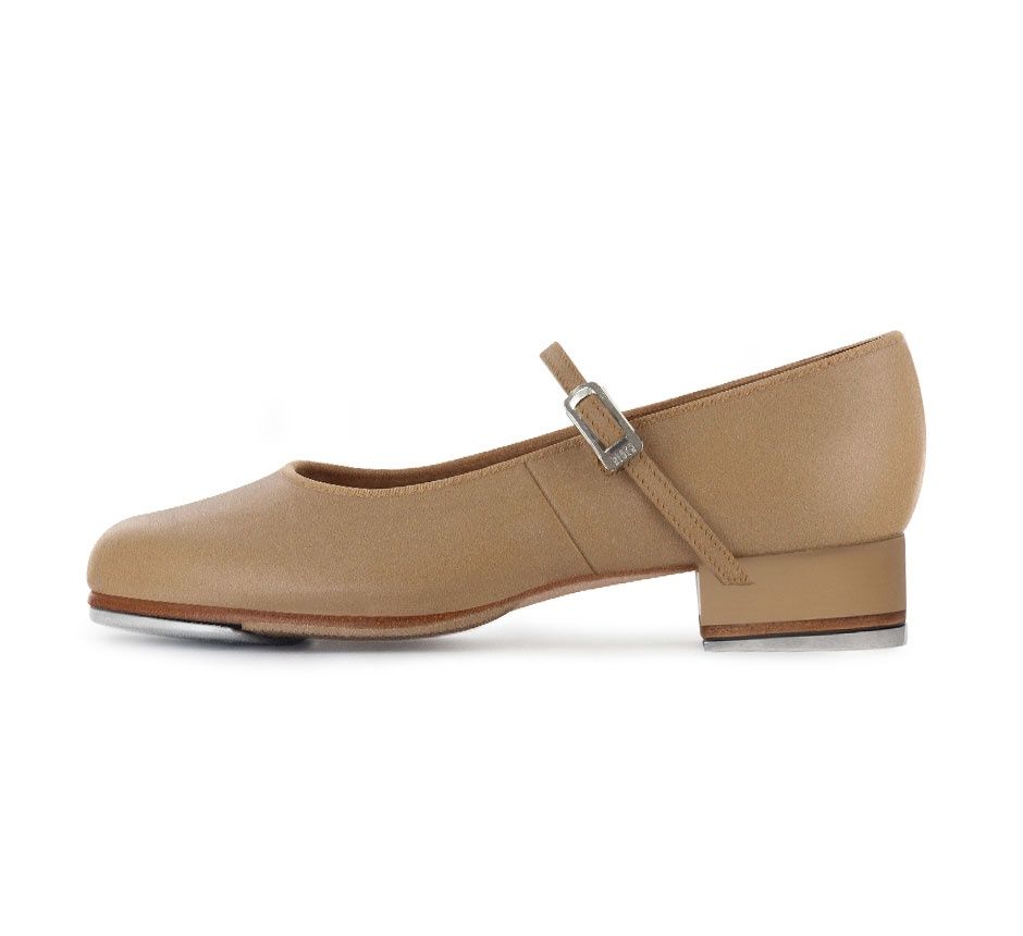 S0302G Child Merry Jane Leather Tap Shoe, Color: Tan, Size: 1.5 M