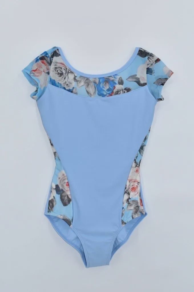 1802RG Emery in Rose Garden Short Sleeve Leotard, Color: Day Bloom, Size: Medium