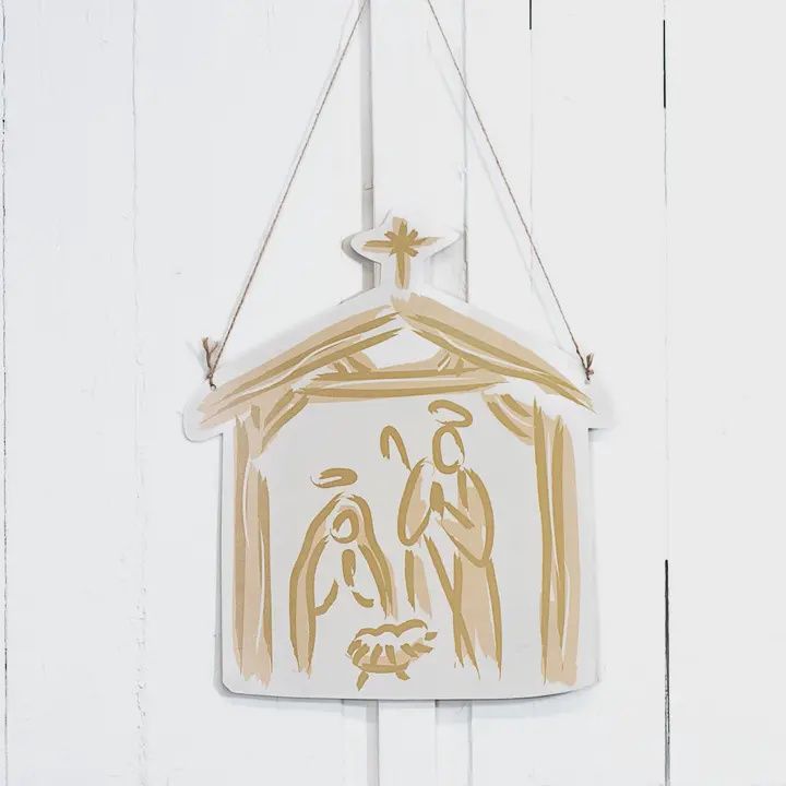 Nativity Door Hanger - Gold/Almond - 17.25x19.75