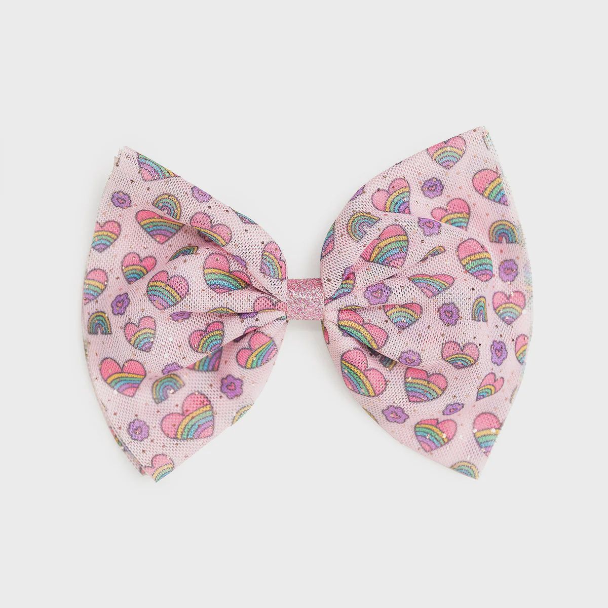 Rainbow Heart Tulle Bow Clip