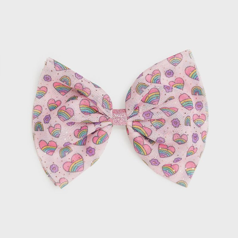 Rainbow Heart Tulle Bow Clip