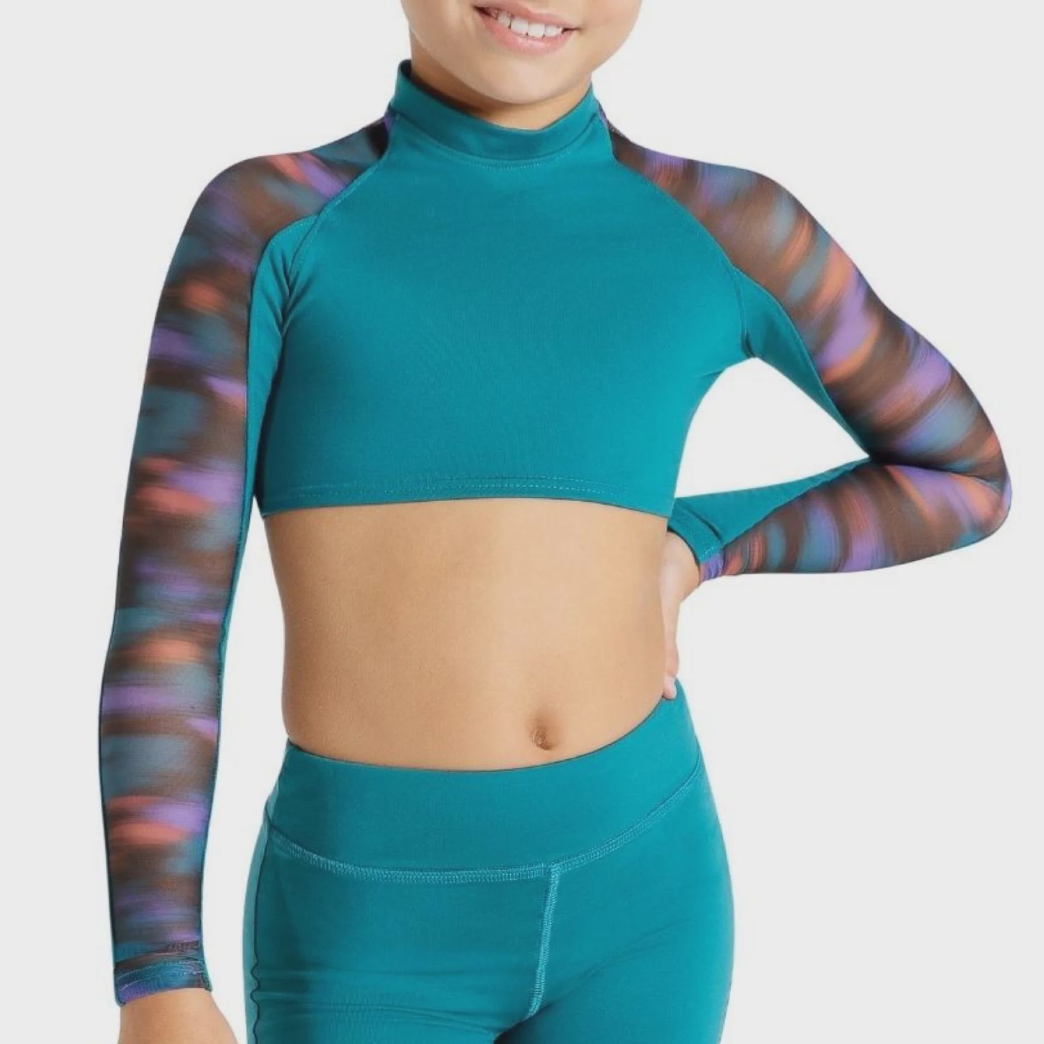 11902C Mysitcal Forrest LS Crop, Color: Teal, Size: Medium