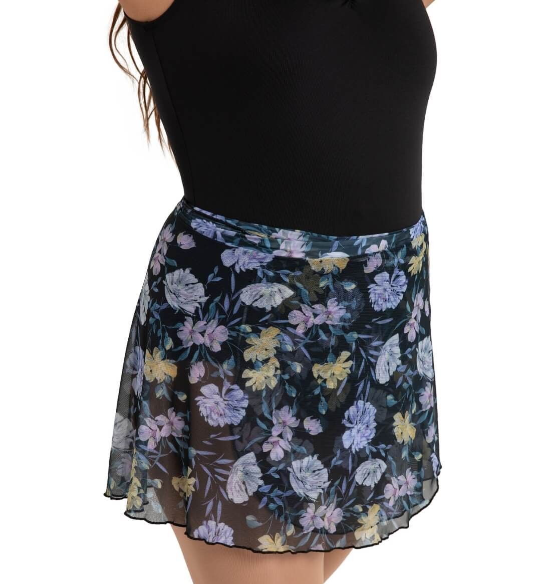 12186W Printed Mesh Wrap Skirt, Color: ARL (dark floral), Size: Petite/Small