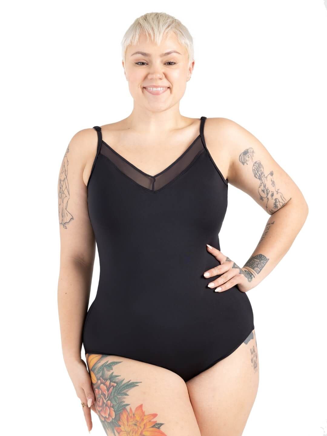 12239W Reminiscent Cami Leotard, Color: Black, Size: Petite (XS)