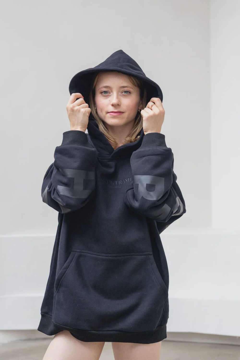 The Oversized Hoodie - Black on Black, Size: Small