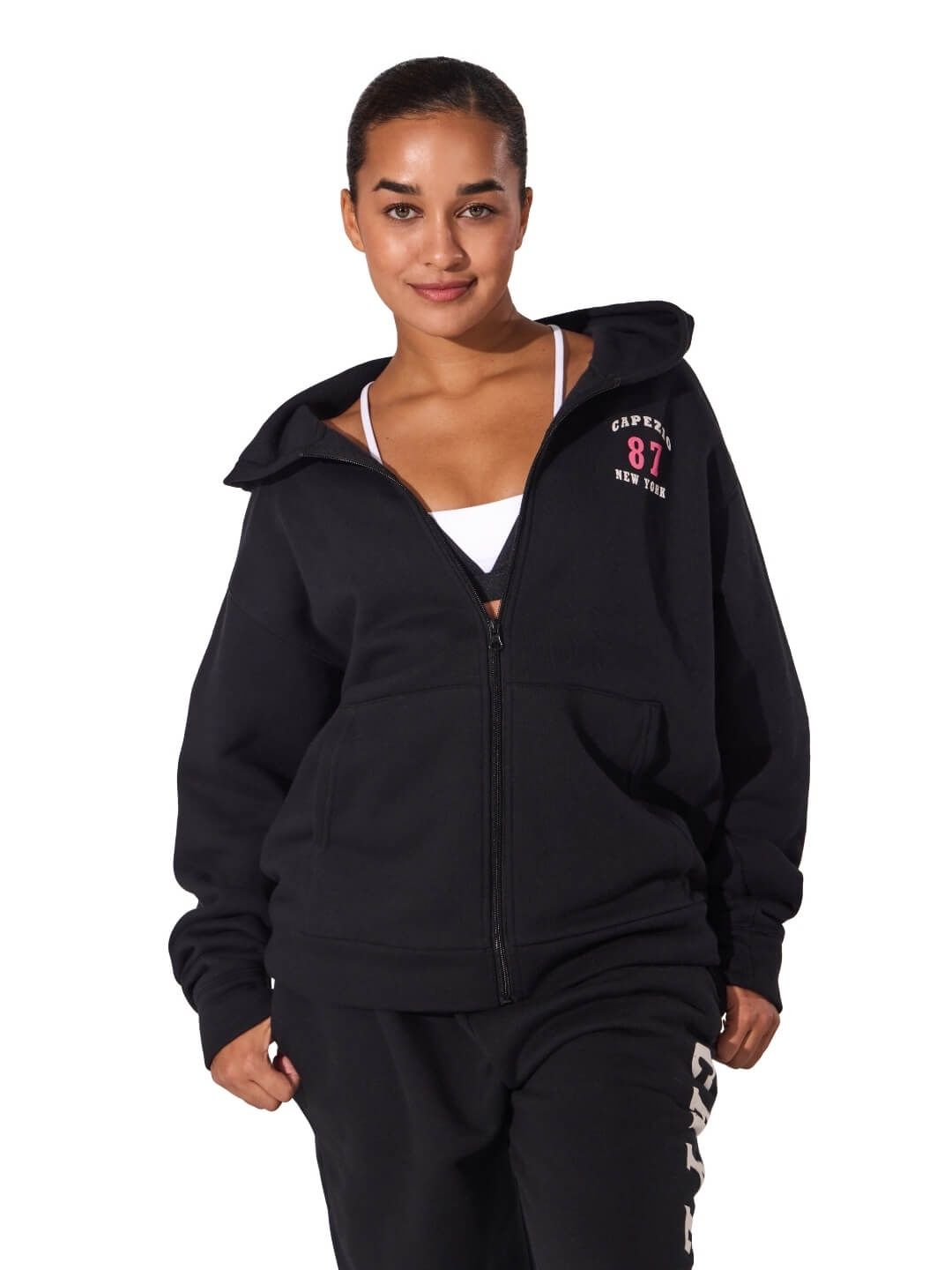 F13070W Stride Zip Up Hoodie, Color: Black, Size: Petite (X-Small)