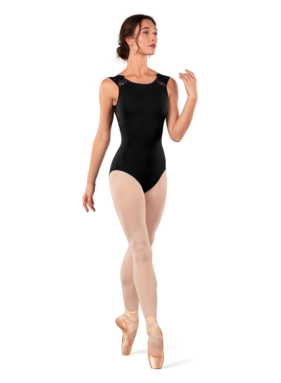 L50015 Lace Back Tank Leotard, Color: Black, Size: Petite (X-Small)