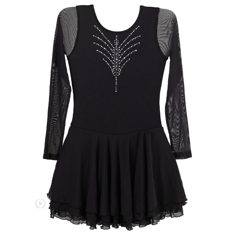 41252R Long Sleeve Figure Skating Dress, Color: Black, Size: Adult Small