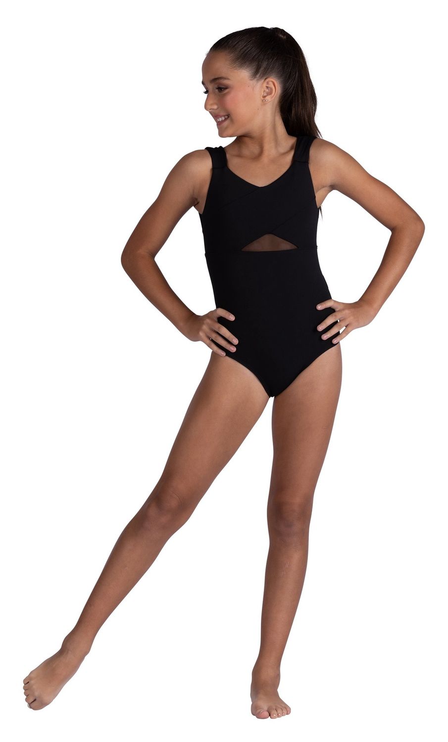 26100C Crossover Tank Leotard, Color: Black, Size: 6x-7