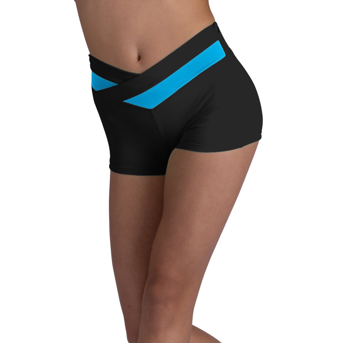 26404C V-Waist Color Block Short, Color: Black/Caribbean Pop, Size: 6x-7