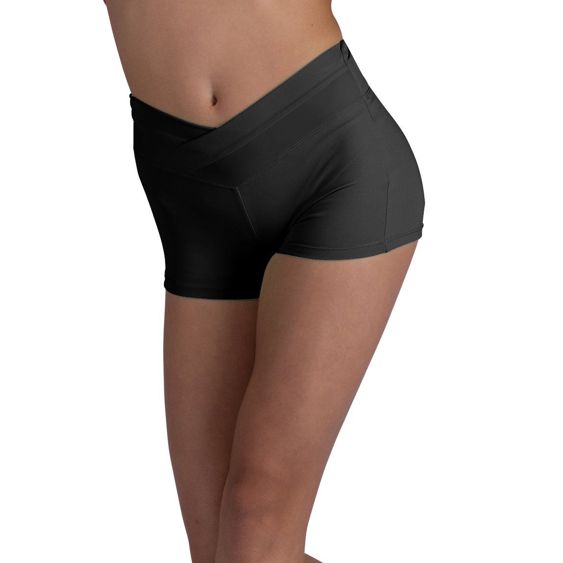 26406C V-Waist Solid Color Short, Color: Black, Size: 4-6