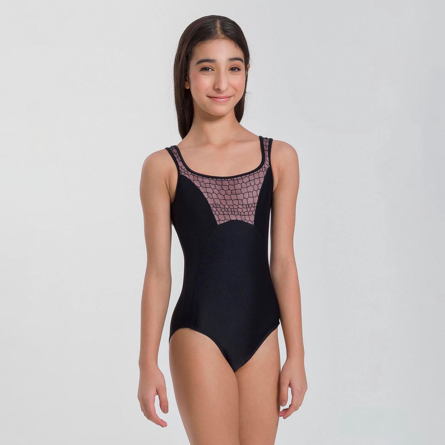 BY66C Micha Tank Leotard, Color: Black/Petal Pink, Size: 8-10